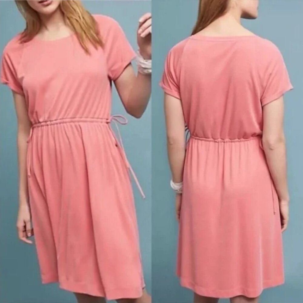 Anthropologie Saturday Sunday pink cupro gather waist side tie miniโ dress S